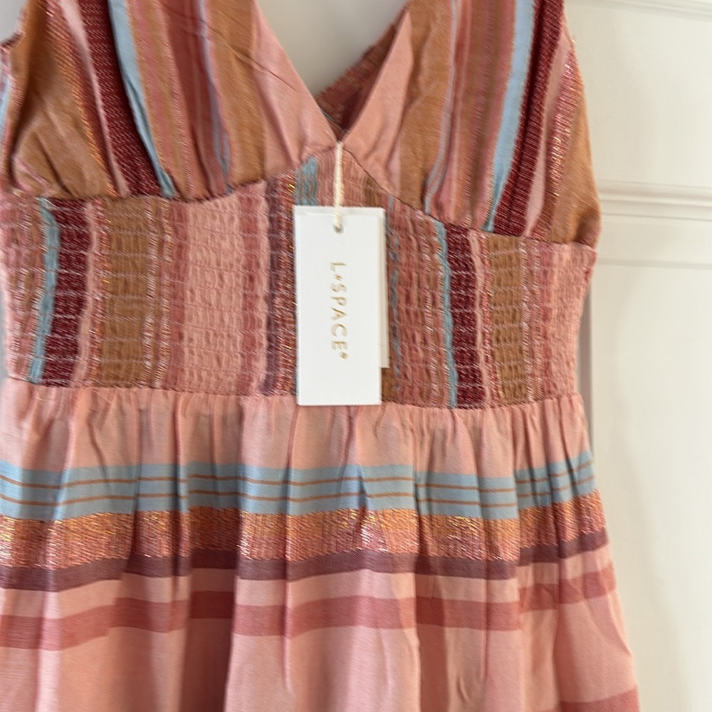 L SPACE STUNNING Cotton/Viscose Blend Maxi Dress w Smocking at Rib Cage XS BNWT - Picture 2 of 10
